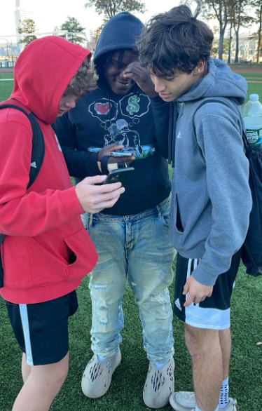 (L.-r.): Juniors Jacob Brown, Wycliffe Stephenson and Elyes Bouchik bond at lunchtime.