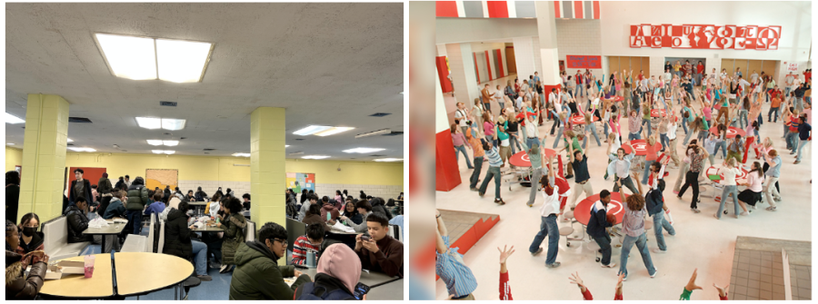    NYC Museum School cafeteria (left).              “High School Musical” cafeteria (right)
