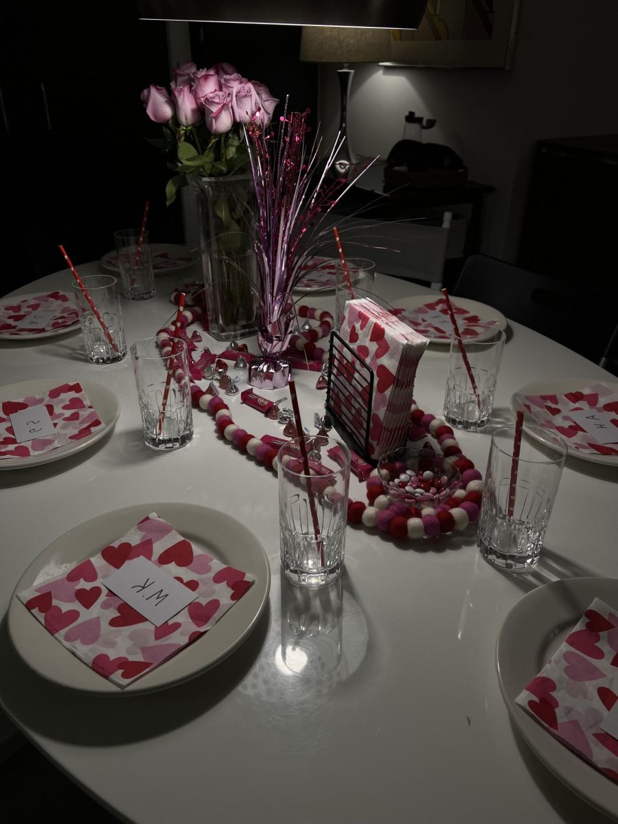 Table setting from Valentines dinner party, February 2023