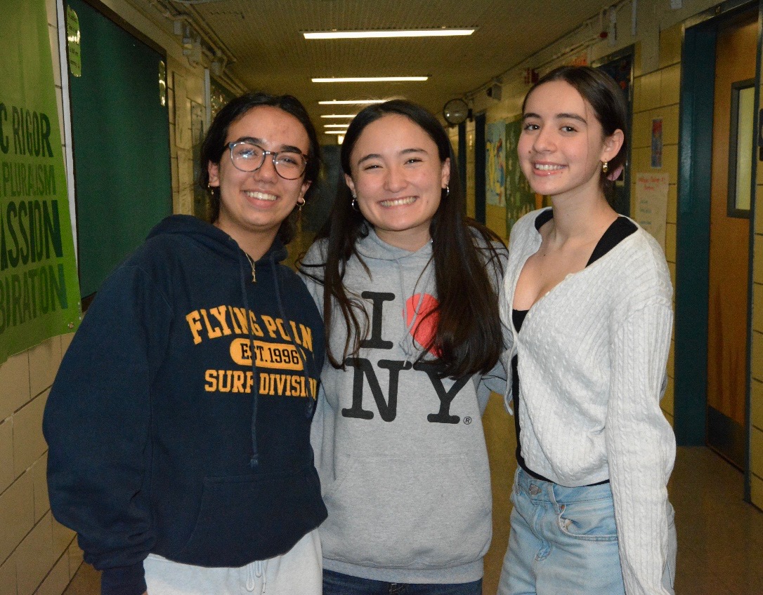 Juniors Elisa Gallota and Stella Schweitzer embracing their best friend Delia Nakatani
