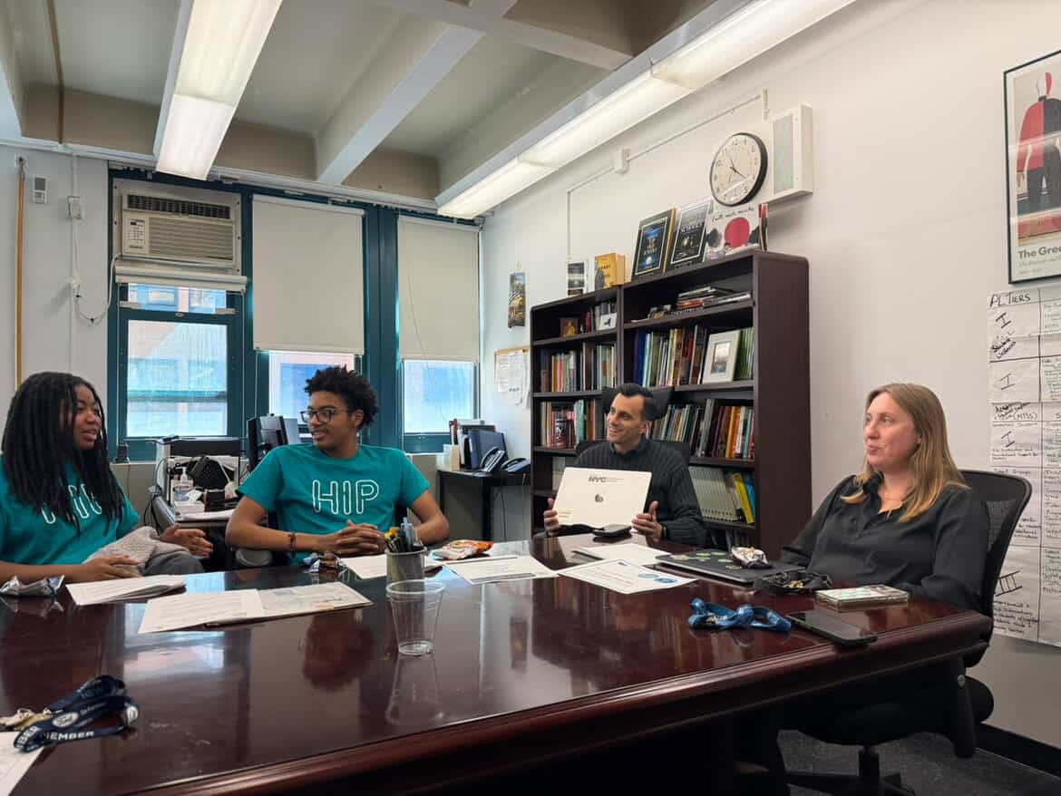 Left to Right: Laela-Marie Robinson (11th), Nicolas Silverio (11th), Principal Andre Rodriguez, Assistant Principal Laura Hindelong
