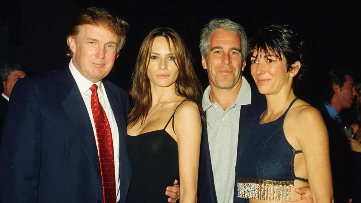 Left to right; Donald Trump, Melania Trump, Jeffrey Epstein, Ghislaine Maxwell at Mar-a-Lago, Florida, February 12, 2000